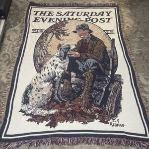 Goodwin Weavers Norman Rockwell Saturday Evening Post Vtg Blanket Cozy Vintage